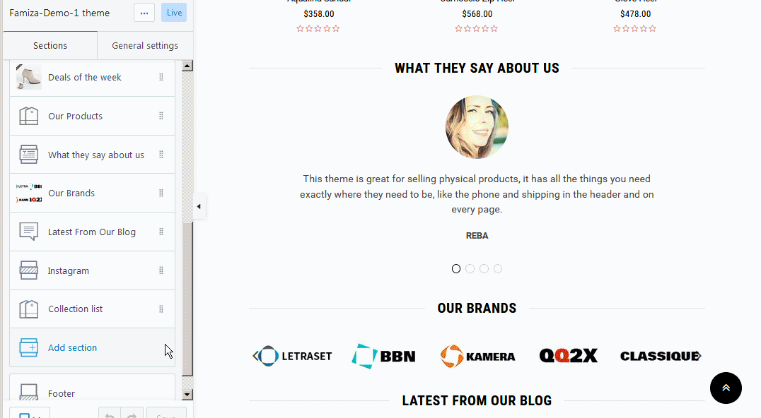 Reordering sections within a Shopify Theme