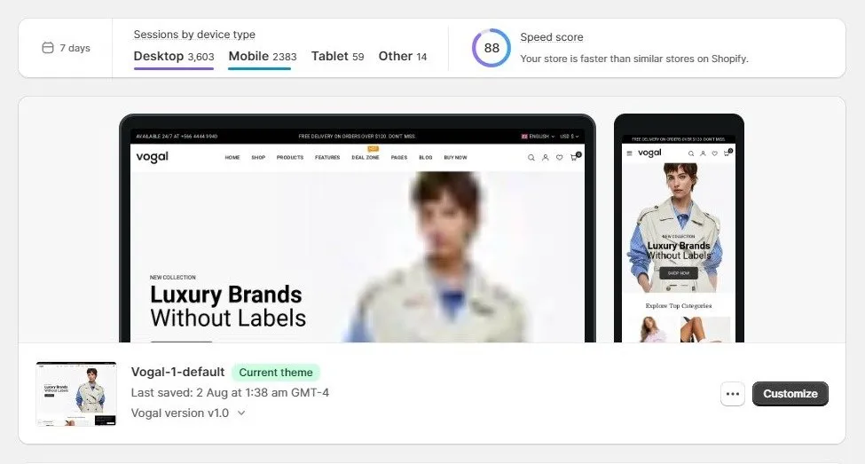 Vogal shopify theme page speed