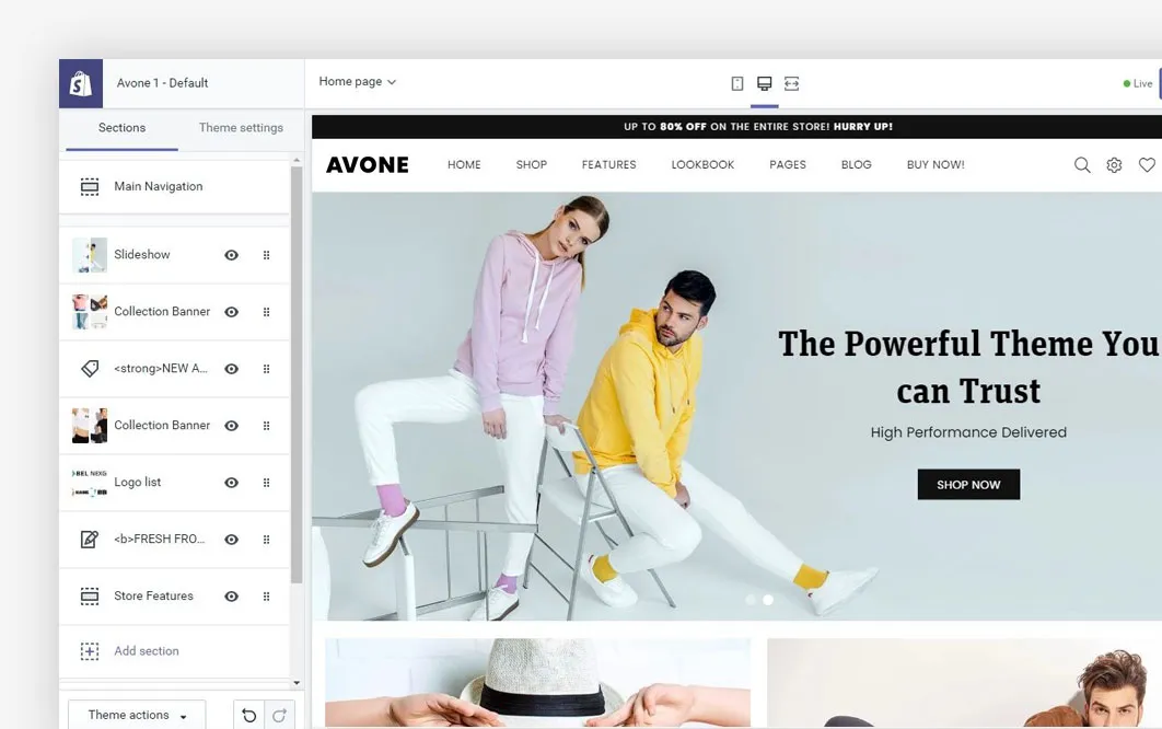 Avone shopify theme customize options