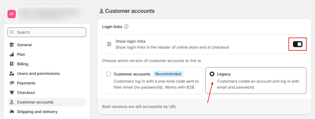 Active customer account on shopify site