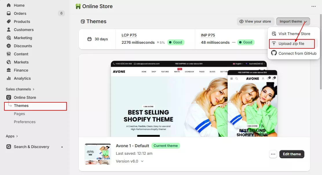 Install Avone Multipurpose Shopify Theme