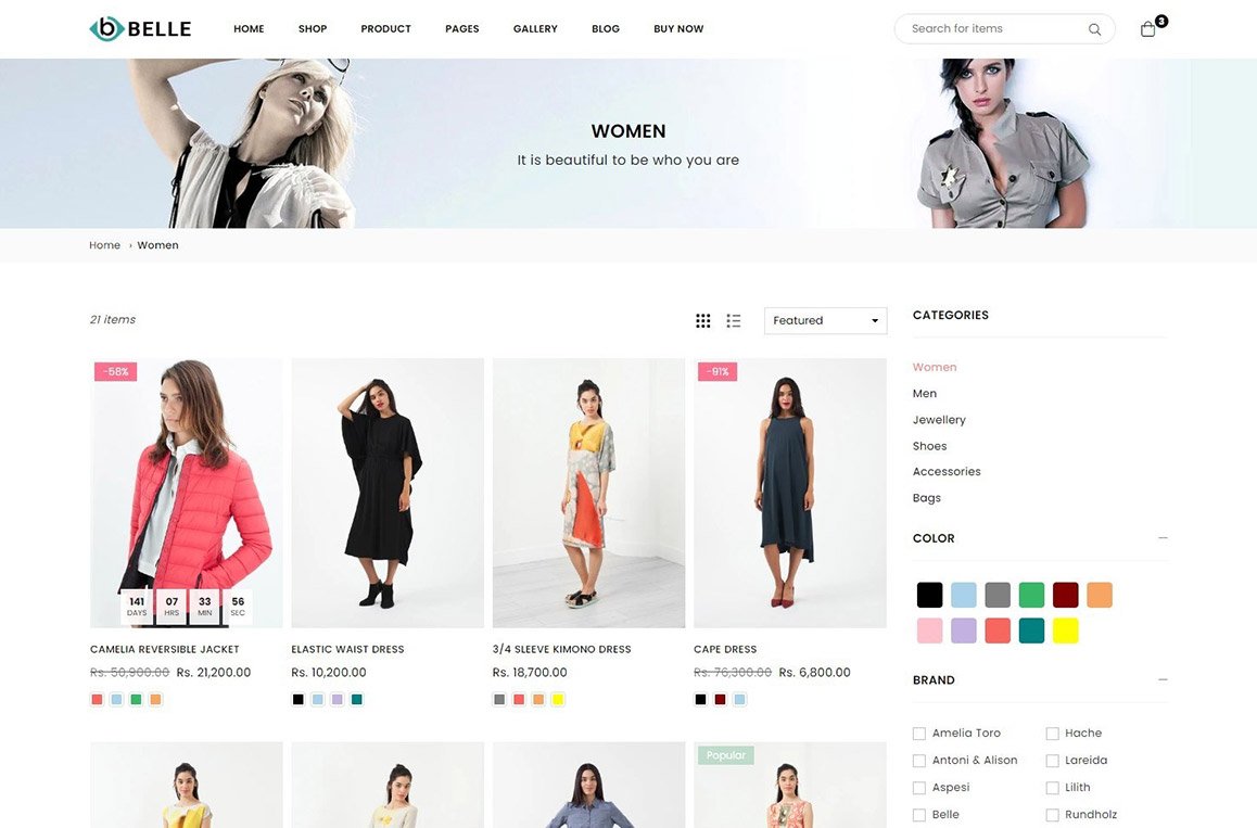 Fashion store collection page