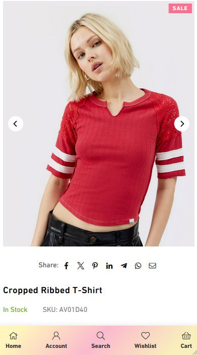 Avone product page for mobile