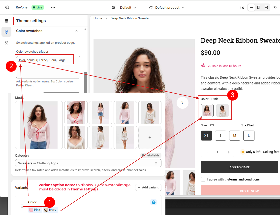 Assign option name to active color swatches