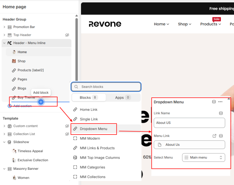 Setup Header Menu in Revone Shopify Theme - Navigation Guide