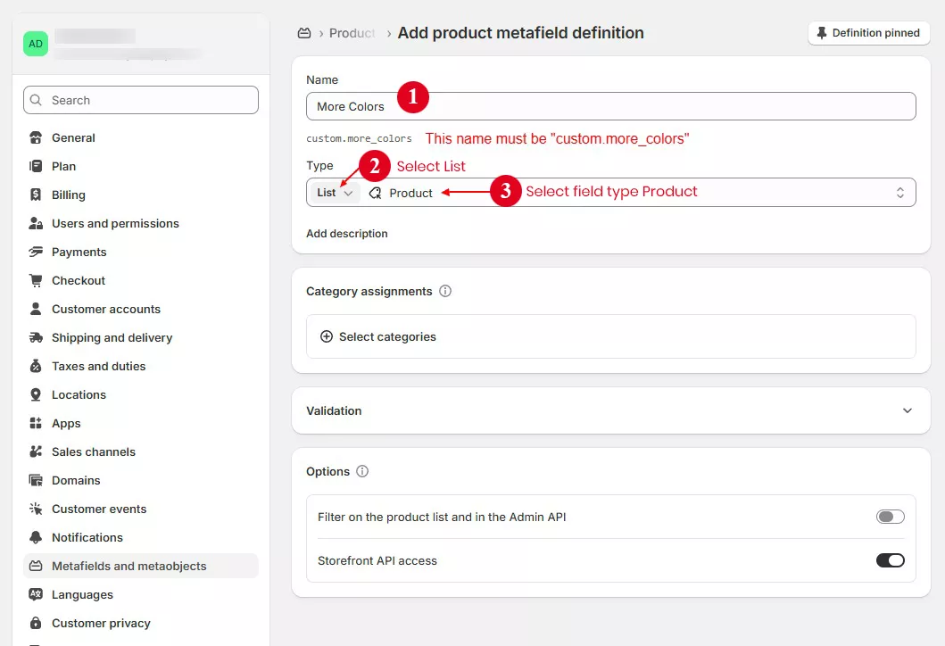 Create metafields for more colors