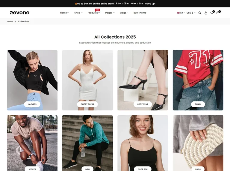 Shopify collection list page with four column view