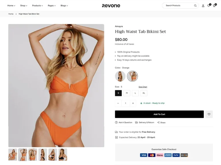 Revone Shopify theme product page layout with bottom thumbnails