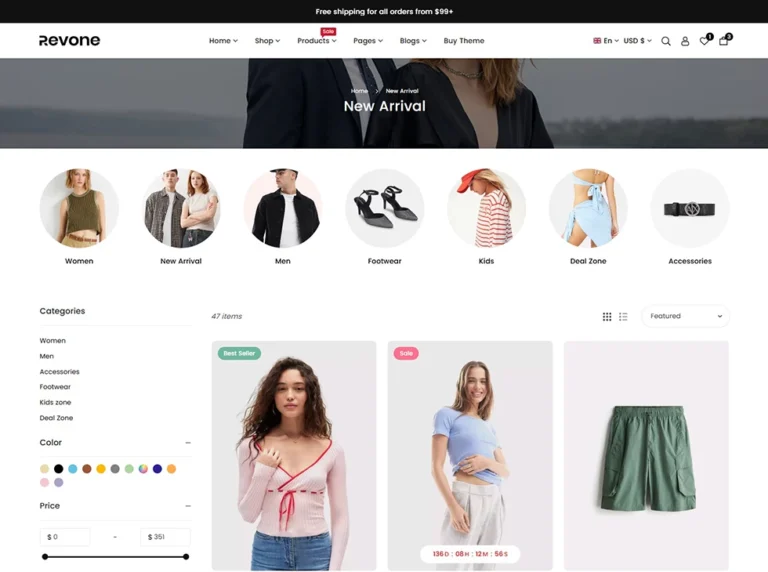 Shopify collection page with sidebar filters and sub collection list