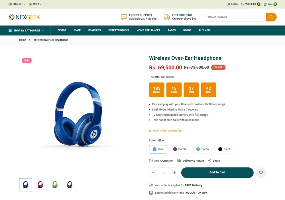 NexGeek product page layout 1