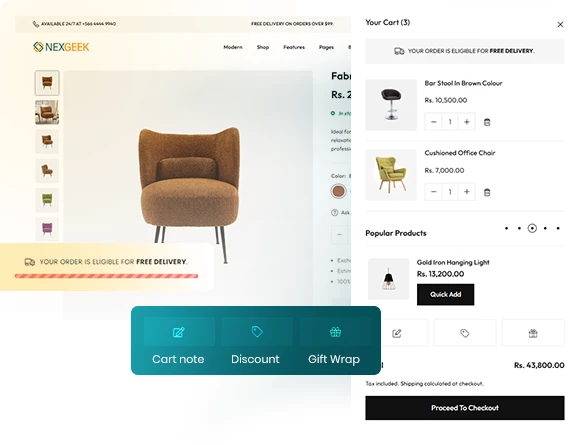 Smart add to cart with Upsell Products in NexGeek theme