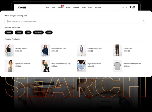 Avone shopify theme advanced search option
