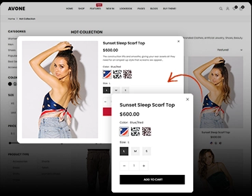 Quick-view popup in Avone