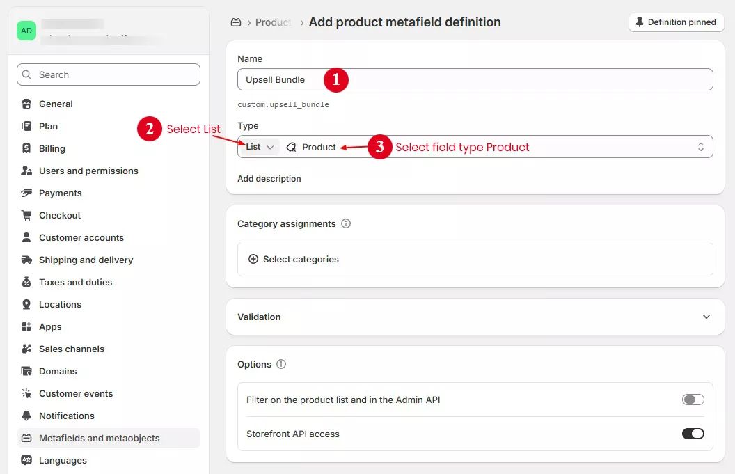 Metafields example for Upsell products Bundle