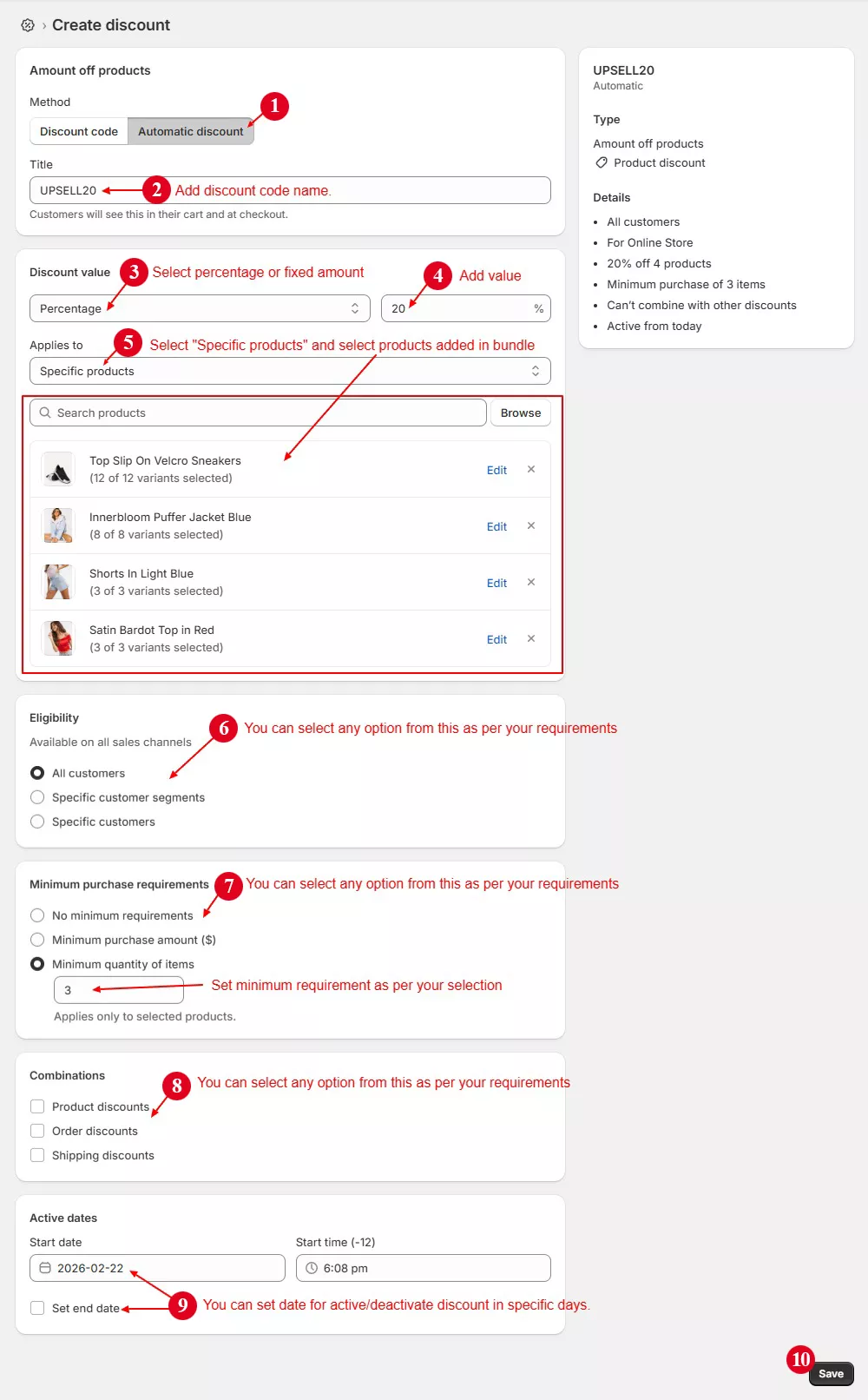 Create discount code for upsell products bundle
