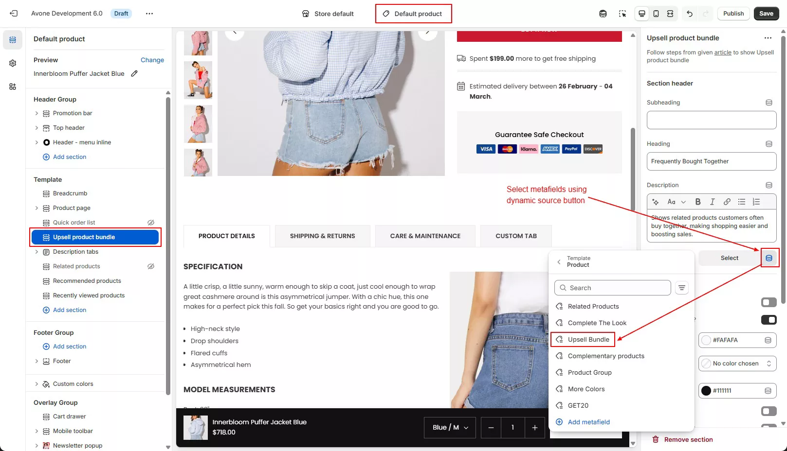Select metafiled using dynamic source button