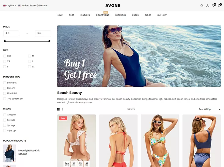 Collection page banner style in Avone Shopify theme