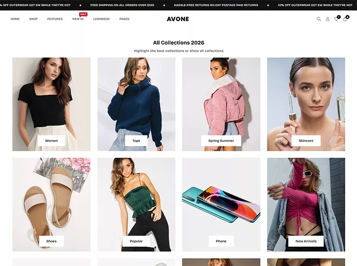 Collection list page design in Avone Shopify theme