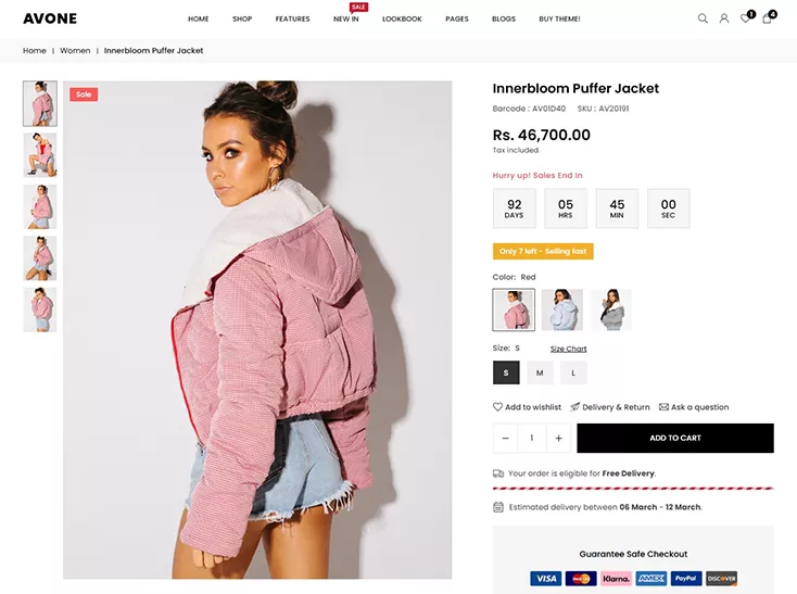 Avone shopify theme product page style