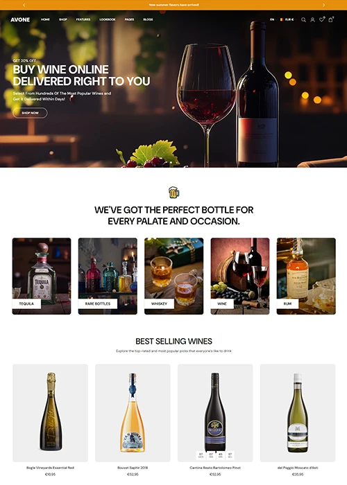 Avone shopify theme Drinks products demo store