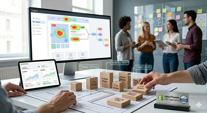 Shopify Conversion Rate Optimization analysis using heatmaps and A/B testing to reduce friction and increase merchant sales revenue