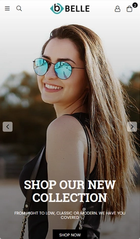 Belle Shopify theme mobile preview showing clean modern layouts optimized for clothing and fashion