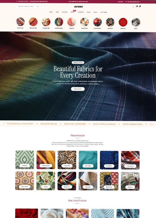 Avone shopify theme demo for textile store