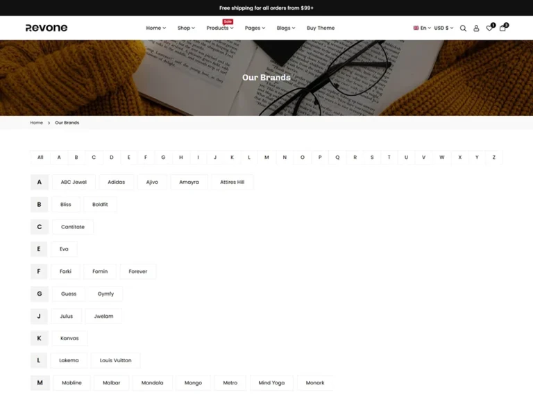 Revone brand list page design