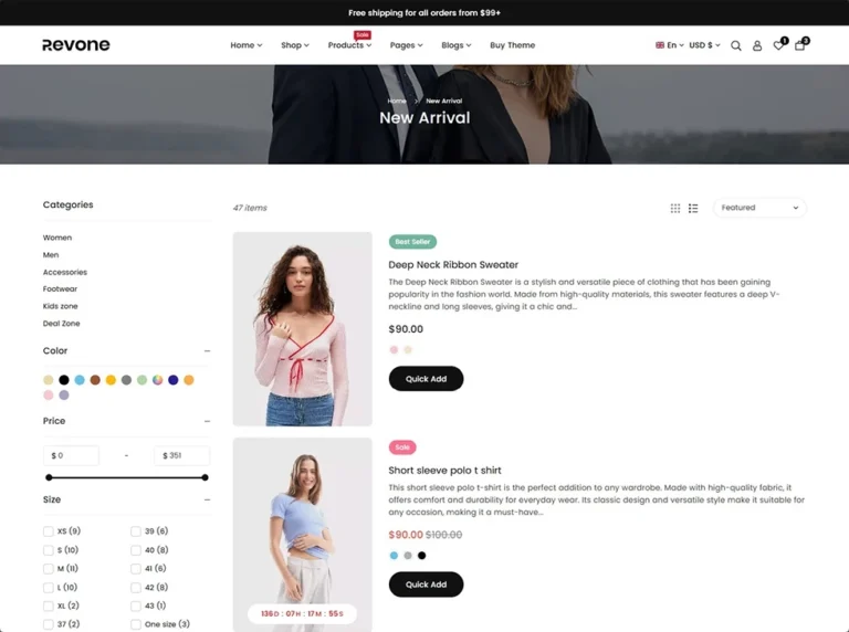 Shopify collection page with list view products