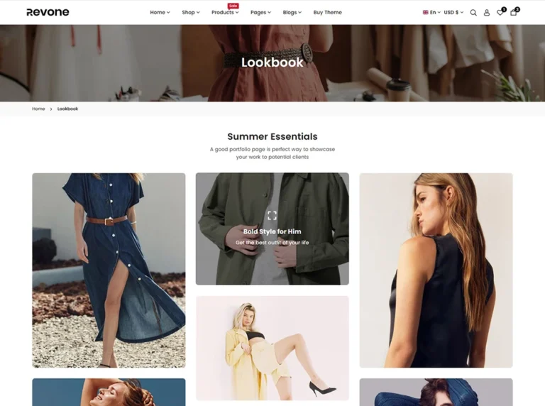 Revone shopify theme lookbook design or photo gallery