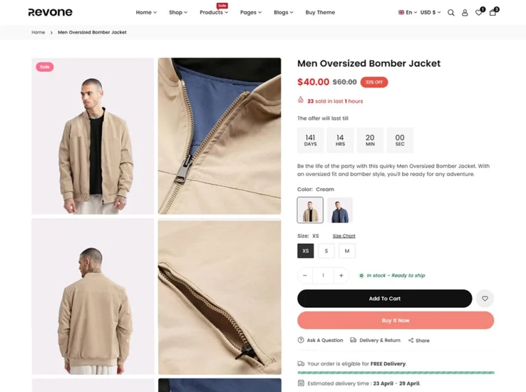 Revone Shopify theme product page two column image layout