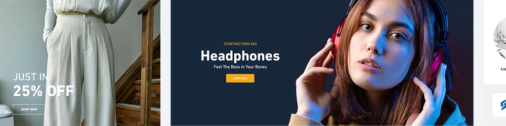 Showcase of slideshow sections and customizable blocks built into Vogal Shopify theme